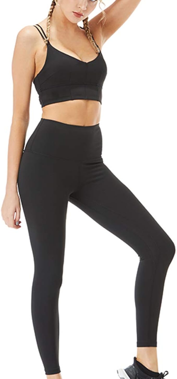 Amazon Com Vgowater Women S 2 Pieces Yoga Suits Double Shoulder Strap Top And Pants Workout Set Clothing