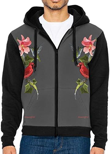 Joapron Cardinal and Hummingbird Men's Zipper Splicing Overcoat Belt Hat and Pocket M