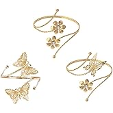COLORFUL BLING 3PCS Upper Arm Bracelet Gold Silver Chunky Cuff Bracelets Flower Butterfly Armband Set for Women Irregular Minimalist Open Wide Coil Band Bangle Boho Jewelry