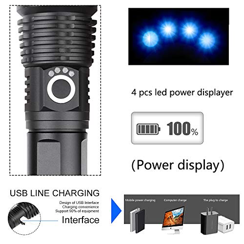 Yizhet LED Torches Super Bright 2500Lumens LED Torch USB Rechargeable LED Flashlight LED Tactical Flashlight Portable Handheld LED Flashlight,Zoomable,Waterproof,5 Light Modes for Camping/Hiking - Thumbnail 2