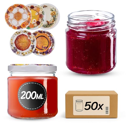 KADAX 50er Set Einmachgläser 200ml TO66, Marmeladengläser Vorratsgläser Mason Jar mit Schraubdeckel, Luftdicht & Spülmaschinenfest, Honig- & Dessertgl