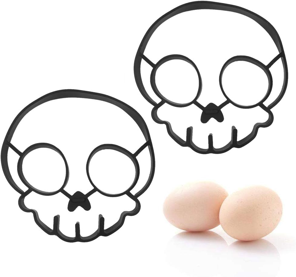 Cool Silicone Fried Egg Ring Mold Black Skull Shape Egg Shaper Set of 2 for Cooking
