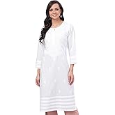 Ada Indian Hand Embroidered Chikankari White Cotton Kurti Kurta Tunic Dress for Women A149984