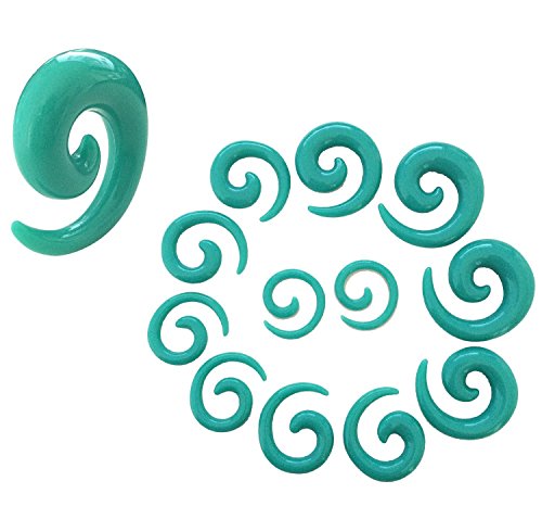 CrazyPiercing Turquoise Spiral and Straight Taper Stretching Guages Kit with Turquoise Acrylic Plug Kit 54 Pieces (54 pcs) (Turquoise) - Thumbnail 2