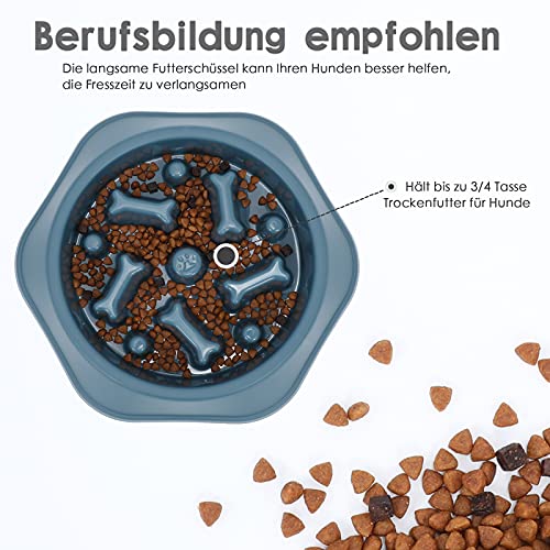 LEACOOLKEY Langsamer Futter Hundenapf,Puzzle Hundefutternapf Anti-Schlucken Interaktiver Hundenapf und Wasser-Hundenapf für kleine/mittelgroße Hunde, Blau, 360ml