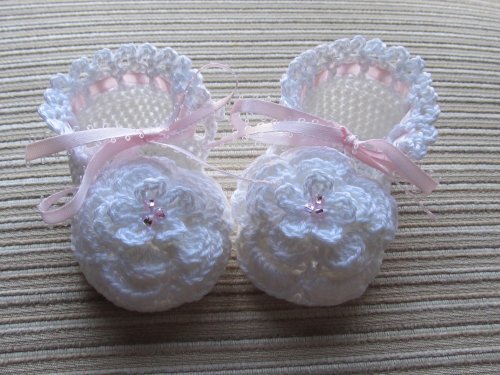 Crochet Booties with a Large Flower for a Baby Girl 3-6 months