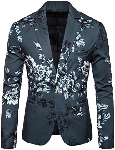 Ronamick Men's Casual Print Blazer, Business Wedding Party Outwear, Loose Gentleman Coat