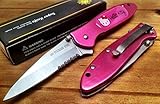 Hello Kitty Spring Assisted Custom Made Pocket Knife Sharp Outdoor hunting collectible (Pink)