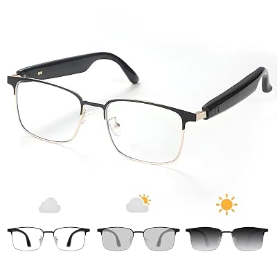 Bluetooth Audio Smart Glasses, Blue Light Glasses for Women Men,Open Ear Sound Mic & Speakers, Magnetic Charging, Color-Changing Polarized Sunglasses Lenses, Voice Assistant(GS06G