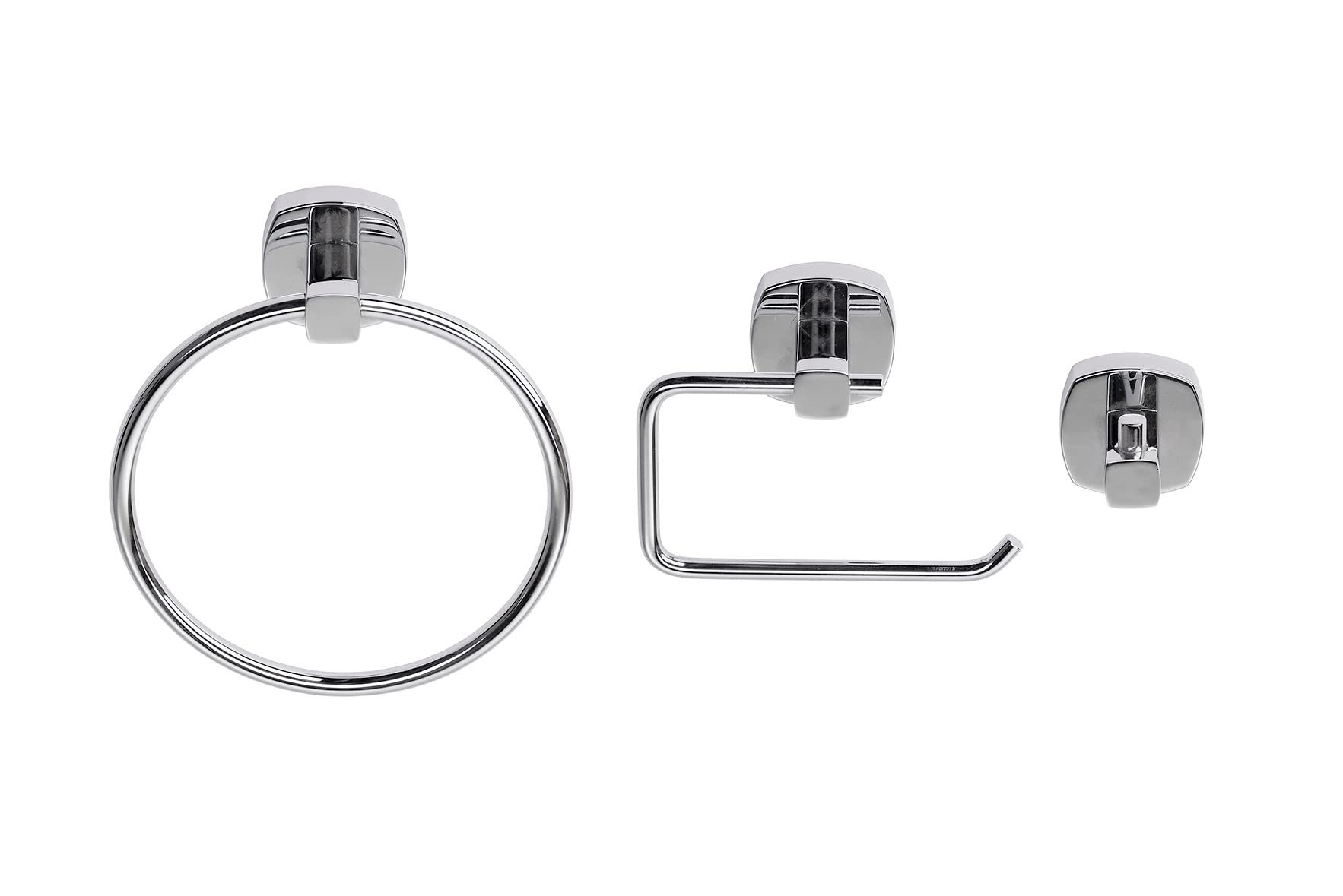 Croydex Flexi-Fix Bathroom Accessory Set Towel Ring, Robe Hook and Toilet Roll Holder, No Drilling Glue Fix