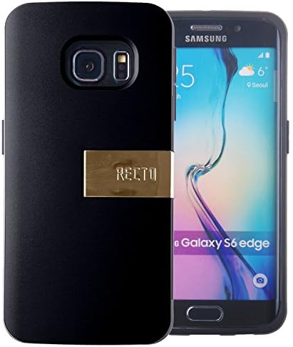 Recto [Shockproof] Credit Card Case [Dual Layer] Protective Hybrid Case [Kick Stand] with One Card Slot Wallet For Galaxy S6 Edge (Black)