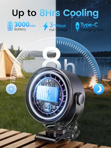 OpenBay Clip on Fan, Rechargeable USB Fan with Sturdy Clamp, LED Display, 100 Speeds, 3000mAh Battery, 360° Rotation, 5.5 Inch Portable Fan for Stroller Bed Camping Treadmill Car Black