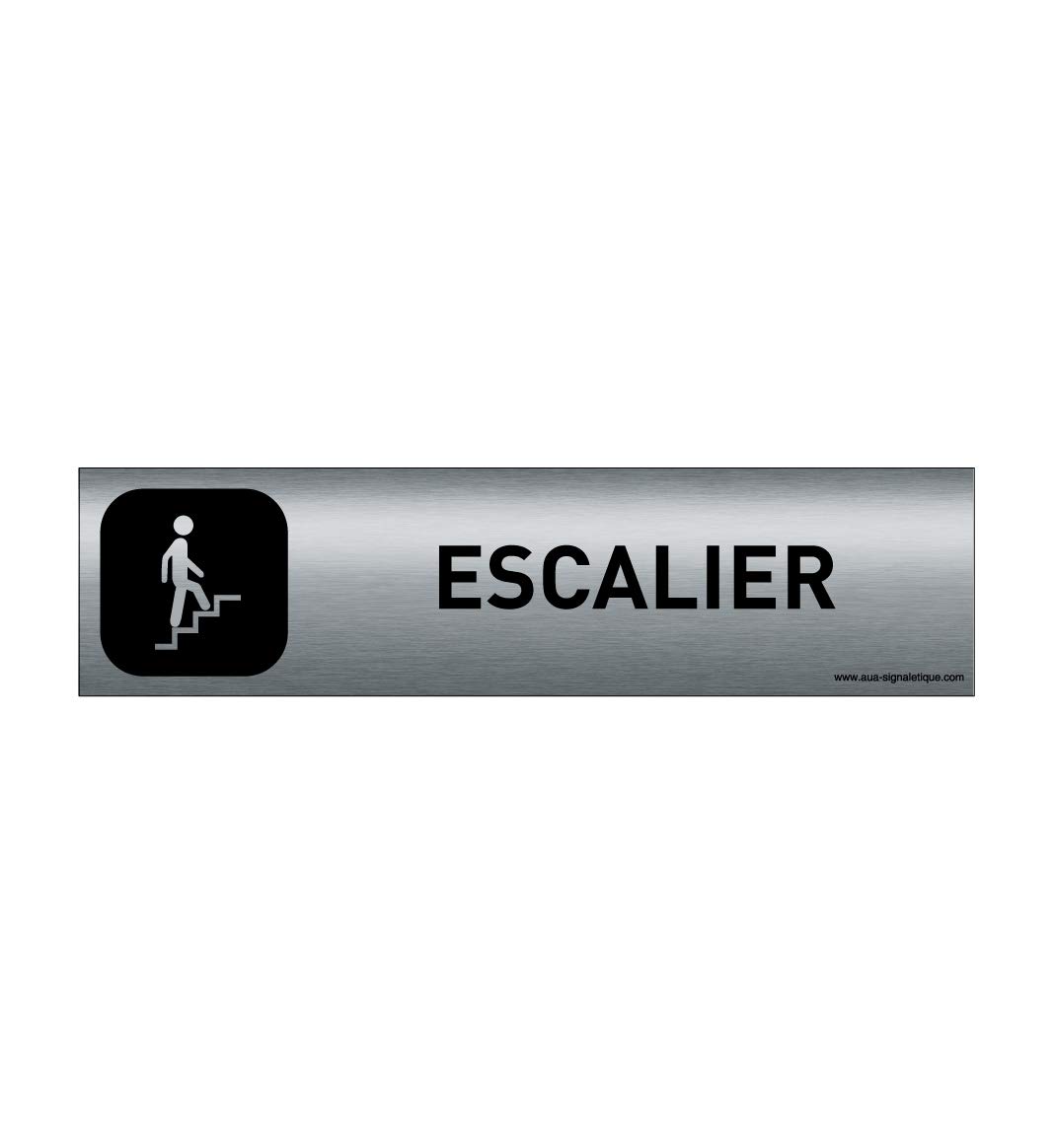 AUA SIGNALETIQUE - Plaque Aluminium brossé imprimé AluSign DARK - 200x50 mm - Double Face adhésif au dos (Escalier montant) — image 1