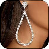 Long Silver Rhinestone Drop Dangle Earrings for Women Dangling Statement Sparkly CZ Bling Crystal Sparkle Chandelier Formal Prom Earring Fashion Jewelry