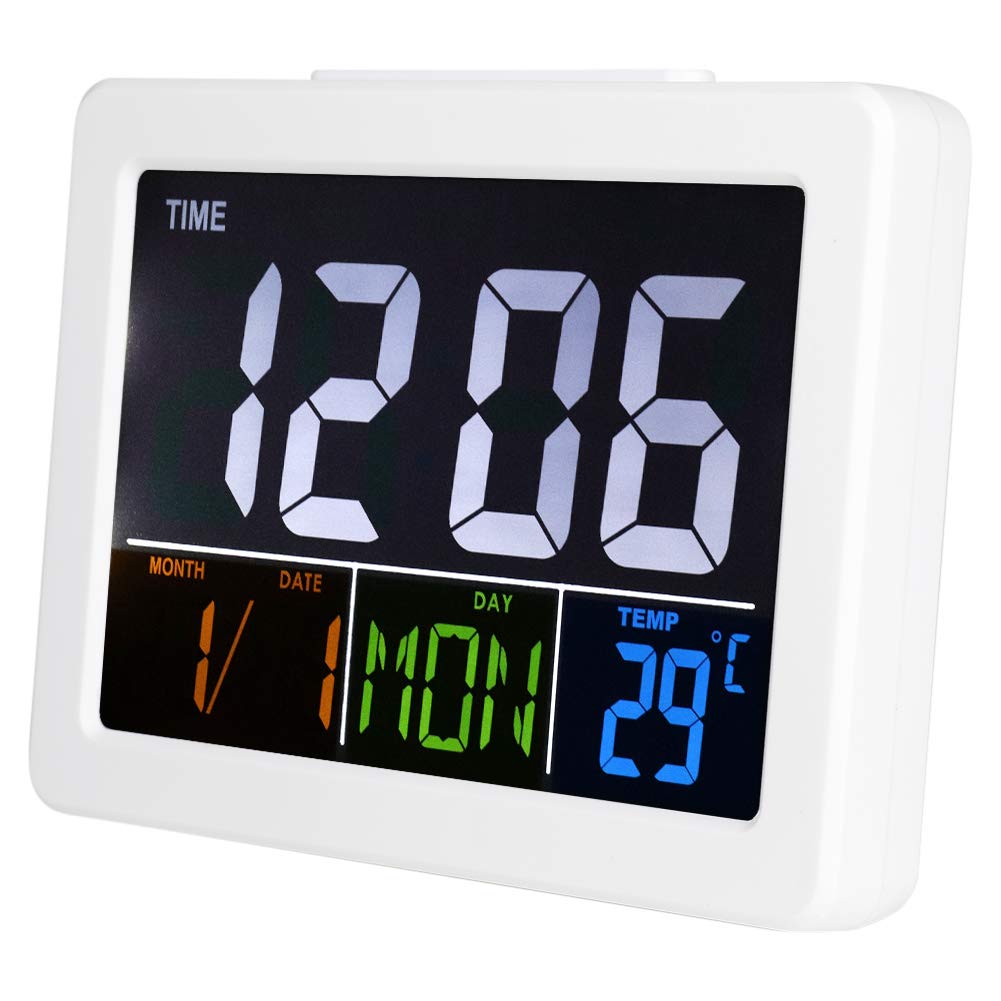 Digital Alarm Clock, Hygrometer Indoor Thermometer Table Clock, Digital Bathroom Clock Calendar, Frame Wall Clock Decoration for Baby Room Kitchen Greenhouse,13.5×10×2.5 cm