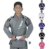 Elite Sports IBJJF Ultra Light BJJ Brazilian Jiu Jitsu Gi for Kids with Preshrunk Fabric and Free Belt, C3, Gray