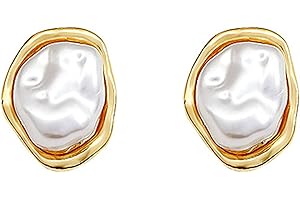 GLMOCM Baroque Pearl Stud Earrings For Women 14k Gold Plated Irregular Pearl Earrings Chunky Big Pearl Earrings Vintage Pearl Statement Earrings Jewelry Gift For Women