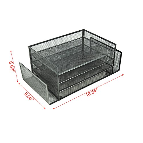 image for YIMU 4-Tier Mesh Desk Sorter Stackable File Tray with 2 Side Trays, (S