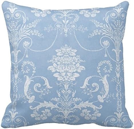 MARCOMAX Pastel Light Blue And White Damask Floral Print Throw Pillow Cover by MARCOMAX