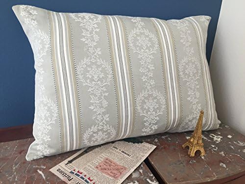 FRENCH DAMASK Pillow, 1920s Antique Country Linen Pillowcase Vintage Cover Shabby Chic Cottage Home Decor France Toile