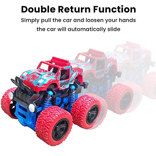 Directtyteam Monster Truck Toy Cars for Boys, 2 Pack 360 Degree Rotation Durable Friction Powered Push and Go Car Truck for Boys Teens Adults Gifts for Kids Birthday