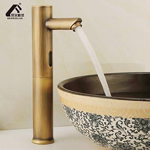 ZCYJL Bathroom Sink Faucet European Antique Automatic Sensor Faucet Copper Retro Smart Faucet Single Cold Infrared Sensor wash Taps Mixer Basin Brass Sink Mixer Taps Non-Concussive Bathroom Faucets.