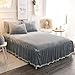 LIFEREVO Luxury Pom Poms Velvet Bed Skirt, Velvet Wrap Around Bedspread, Diamond Quilted Fitted Bed Sheet with Bedskirt, 18 Inch Drop Dust Ruffle Decorative Bed Skirt Pompoms Fringe(King, Gray)