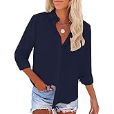 IPMQ Womens Button Down Shirts Long Sleeve Wrinkle Free Work Office Button Up Dress Shirt with Pocket