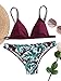 SweatyRocks Women's Sexy Bikini Swimsuit V Neck Fresh Leaves Print Swimwear Set Red L
