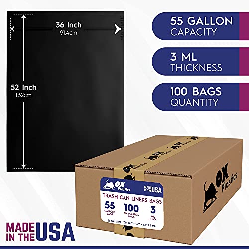 55 Gallon Trash Bags 3 MIL Contractor, Large Thick Heavy Duty Garbage