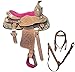 Equitem 10″ Youth Rough Out Leather Western Show Saddle Pink Suede with Headstall Breastcollar Silver Trim (Pink)thumb 4
