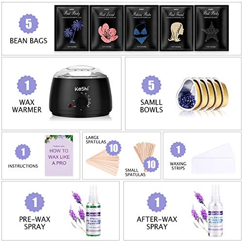 Waxing Kit, KeShi Wax Warmer for Painless Hair Removal, Home Wax Kit
