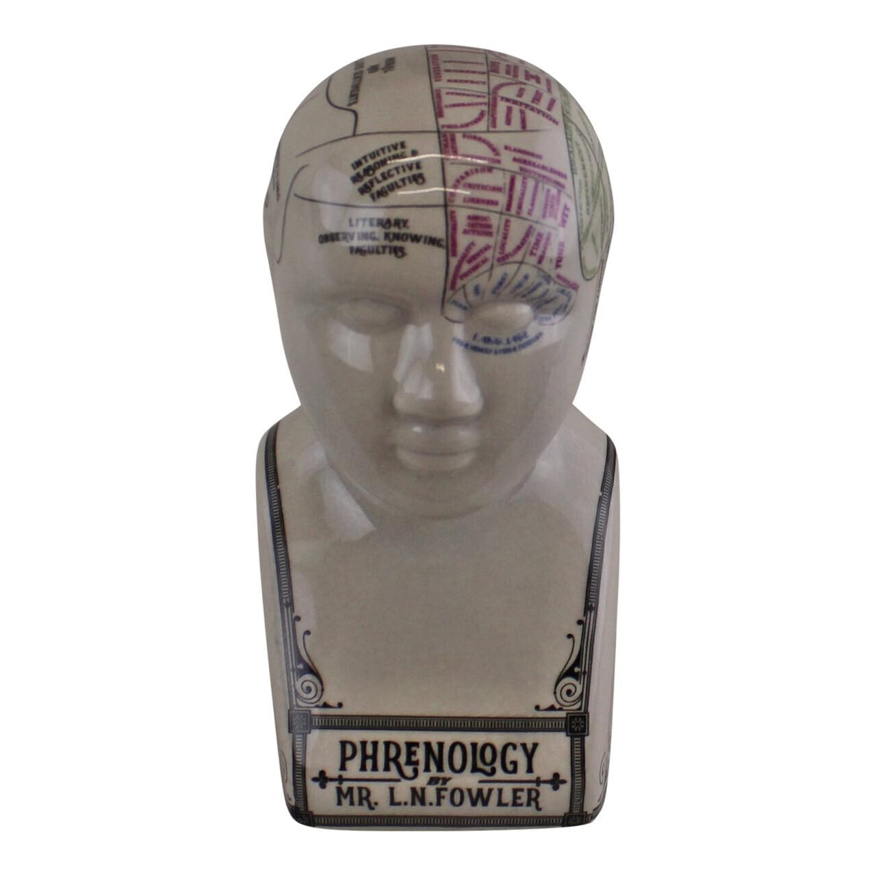 Small Crackle Ceramic Phrenology Head Ornament White 9x16x8cm