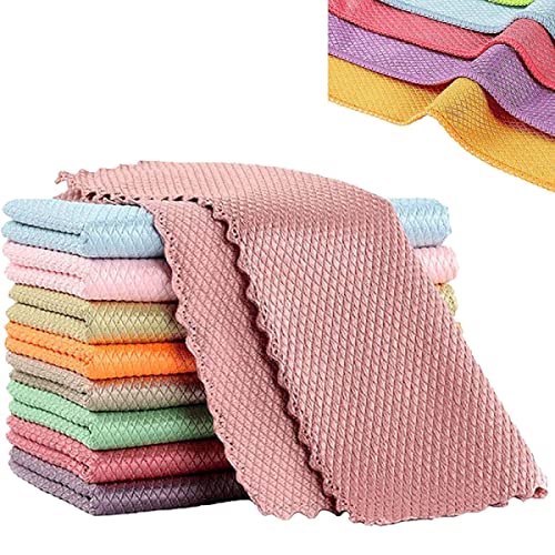 10pk of Fish Scale microfiber polishing cleaning cloth Absorbent Without Leaving Marks, Multifunctional Streak-Free Easy Reusable Lint Free Easy for Kitchen House Car 40x30cm
