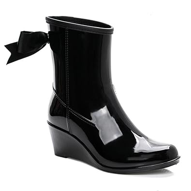 Amazon スピナス レディース レインブーツ ミドル 丈 バックリボン