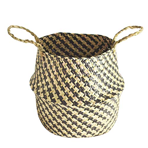 Seagrass Wicker Basket Flower Pot Folding Basket Dirty Basket Storage Decoration (C, 27Ã—24cm)