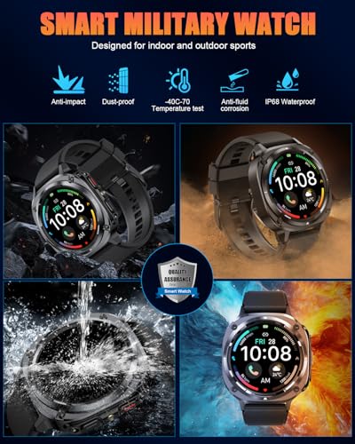 TIMU Military Smart Watch for Men, 1.39-Inch HD Display with Call Function | 114+ Sports Modes, Heart Rate and Sleep Monitoring, Pedometer, IP68 Waterproof, Outdoor Fitness Tracker for iOS and Android