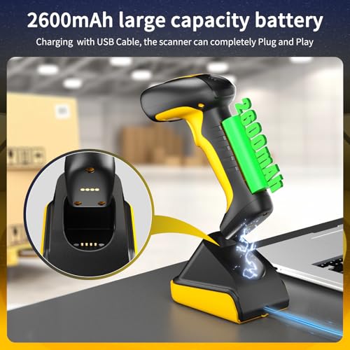 NetumScan Industrial Quality Wireless Bluetooth 1D/2D Barcode Scanner 2600mAh Battery with Charging Station Compatible with POS, PC, iPhone, Android Retail