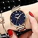 IK Colouring Women Quartz Watch, Rhinestone Starry Sky Dial Ladies Wrist Watches Mesh Band Watch (Rose Gold)