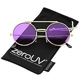zeroUV - Mid Size Flip-Up Colored Lens Round Django Sunglasses 49mm (Gold/Purple)