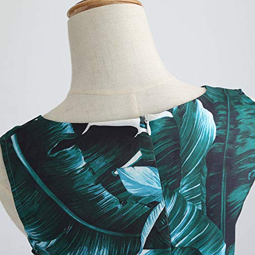 iZHH Women Fashion Vintage Print Dirndl Casual Simple Evening Party Prom Swing Dress Belt(Green,XL) - Thumbnail 3