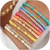 Behrooci Friendship Bracelets Boho Stackable Bracelets for Women Surfer Heishi Clay Bead Bracelets Stretch Preppy Bracelets Colorful Boho Bracelets for Women