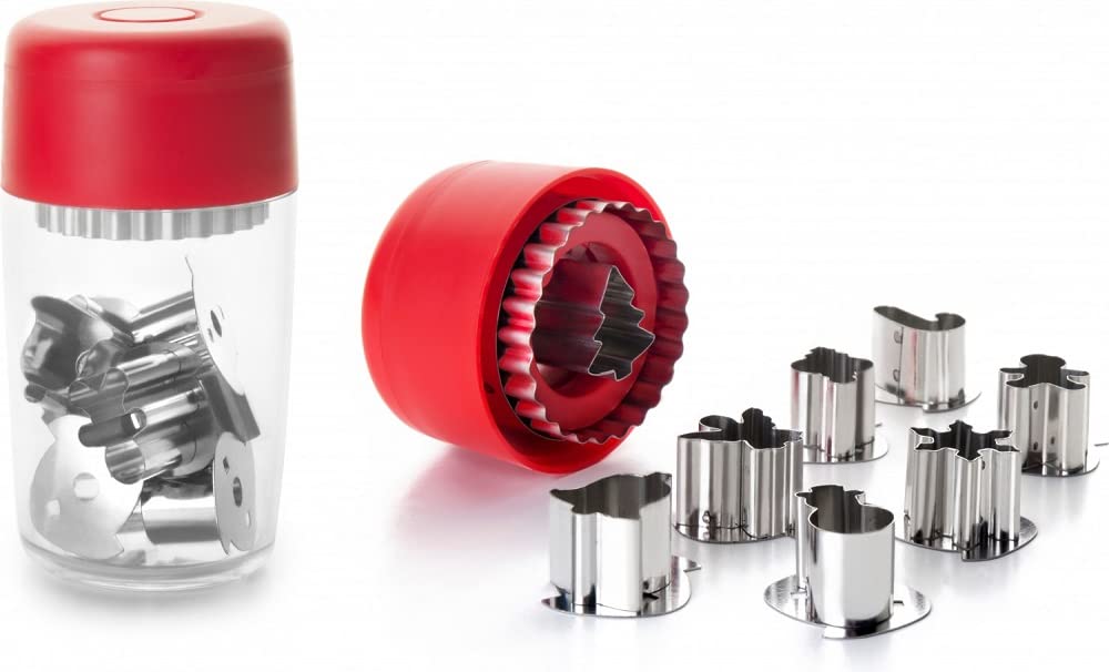 Ibili "Christmas Linzer Cookie Cutter Set with 8 Cutters, Silver/Transparent/Red