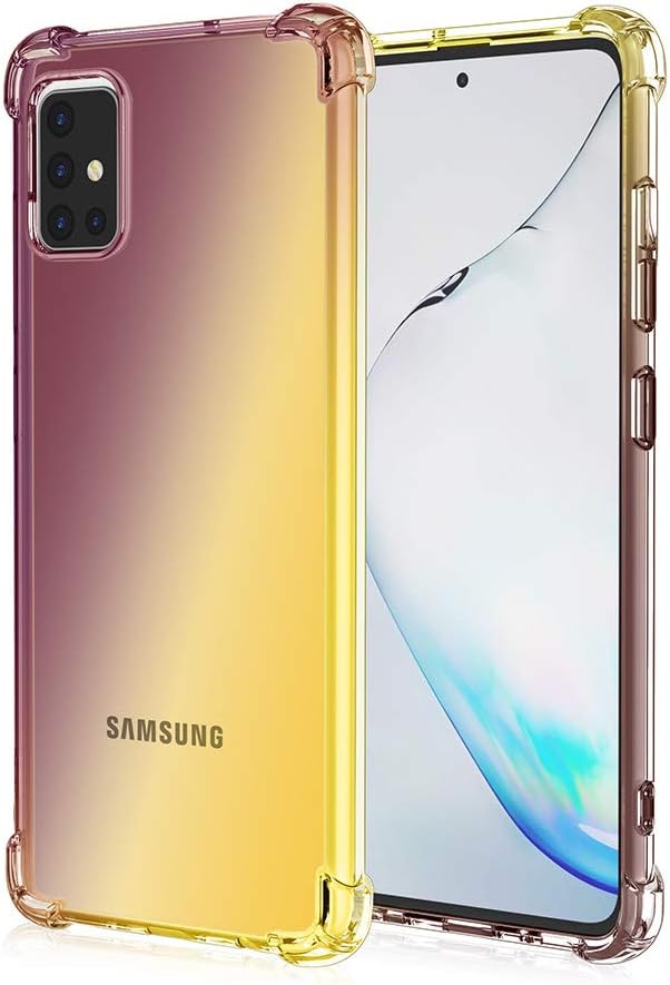 Dedux Case for Samsung Galaxy A51/M40s, Gradient Color Four Corner Reinforcement Shockproof Tpu Crystal Clear Protective Phone Case Cover (Black/Gold)