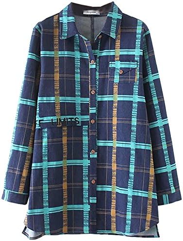 HOOBEE DENIM Women's Long Sleeve Plaid Denim Shirt Top