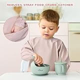 Vicloon Baby Weaning Bibs with Long Sleeves Pink PU Waterproof Feeding Bibs view 6