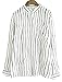 Soojun Ladies Stripe V-Neck Cotton Linen Shirts Top Blouses Long Sleeve, Large