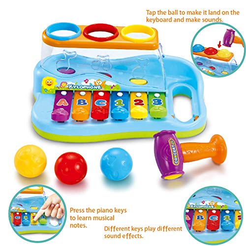 Zoostliss Baby Pound & Tap Bench Xylophone Musical Toy with Color Sorting Balls and Hammer Pounding Toy for Toddlers