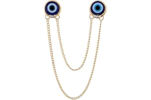 YOOESTORES82 Evil Eye Chain Brooch,Gold Silver Chain Tassel Brooch Pin,Blue Eyes Collar Coat Pin for Men's Suits Shirt Pin,Tassel Collar Buckle Pin