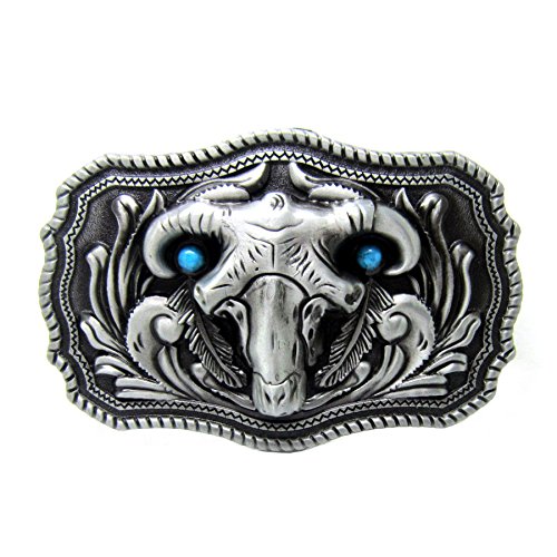 Belt Buckle Rodeo Silver Ram Skull Head Horn Sheep Turquoise